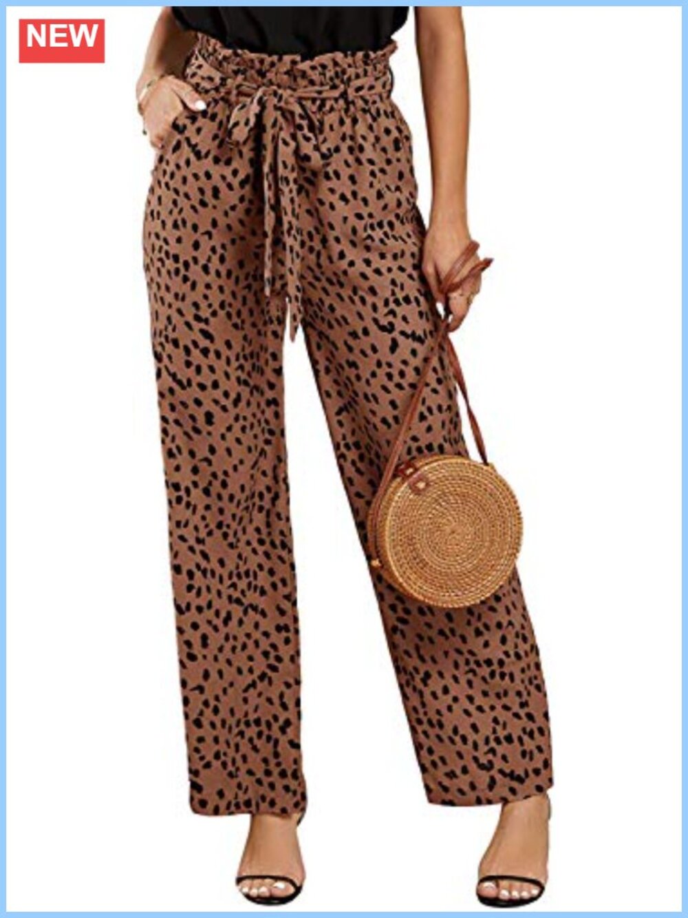 Womens High Waisted Wide Leg Palazzo Pants with Belt Leopard Print